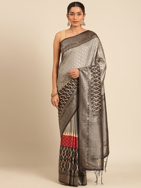 Grey Silk Saree With Blouse Piece