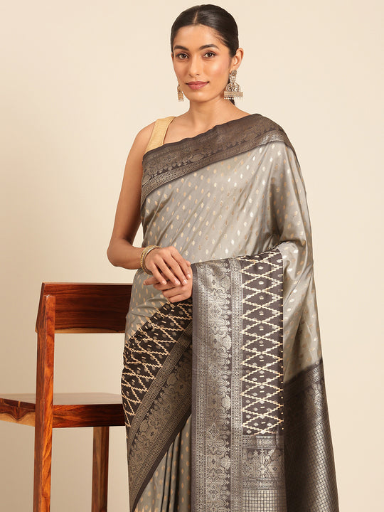 Grey Silk Saree With Blouse Piece