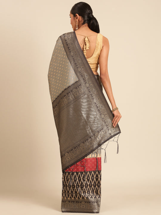 Grey Silk Saree With Blouse Piece