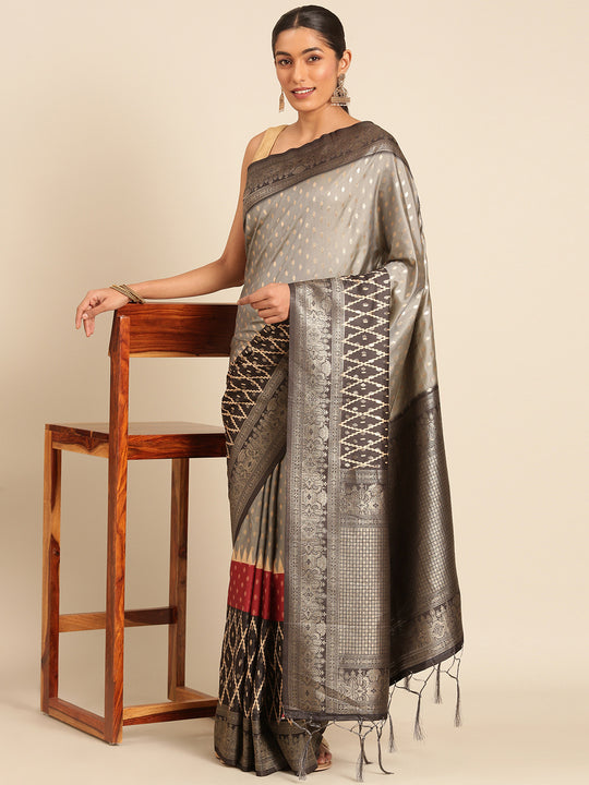 Grey Silk Saree With Blouse Piece