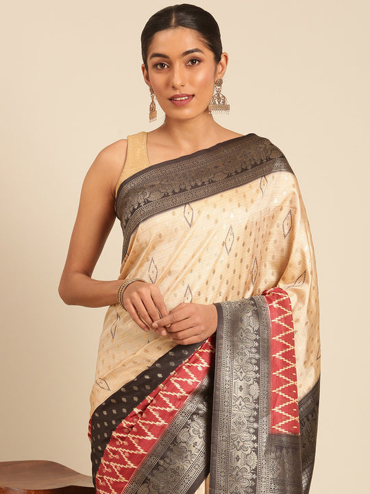 Cream Silk Saree With Blouse Piece