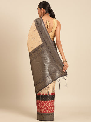 Cream Silk Saree With Blouse Piece