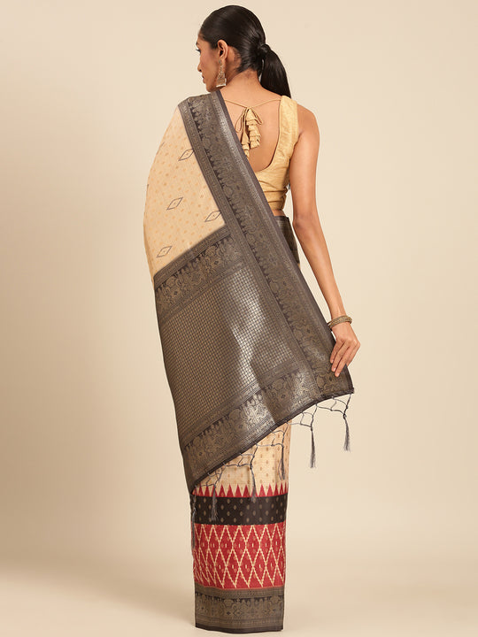 Cream Silk Saree With Blouse Piece