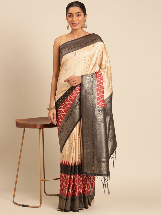 Cream Silk Saree With Blouse Piece