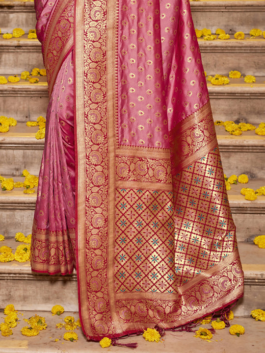 Light Pink Banarasi silk Saree With Blouse Piece