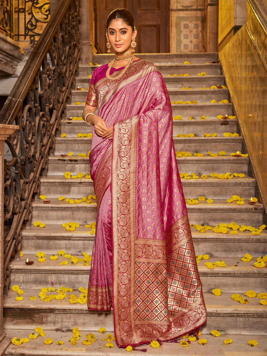 Light Pink Banarasi silk Saree With Blouse Piece