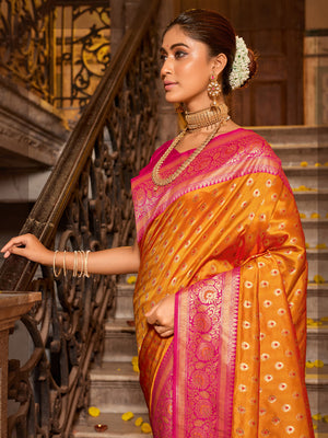 Mustard Banarasi silk Saree With Blouse Piece