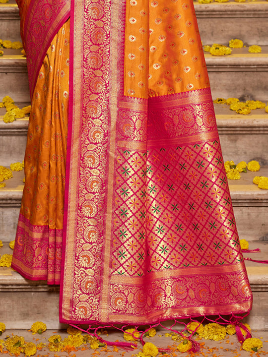 Mustard Banarasi silk Saree With Blouse Piece