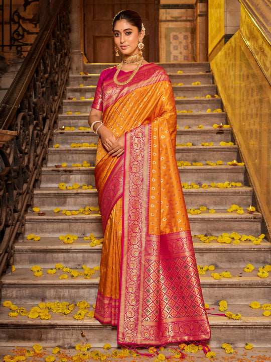 Mustard Banarasi silk Saree With Blouse Piece