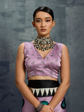 Green Printed Ajarakh Satin Crepe Saree With Blouse Piece