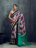 Green Printed Ajarakh Satin Crepe Saree With Blouse Piece
