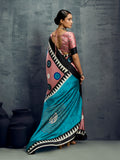 Pink Printed Ajarakh Satin Crepe Saree With Blouse Piece