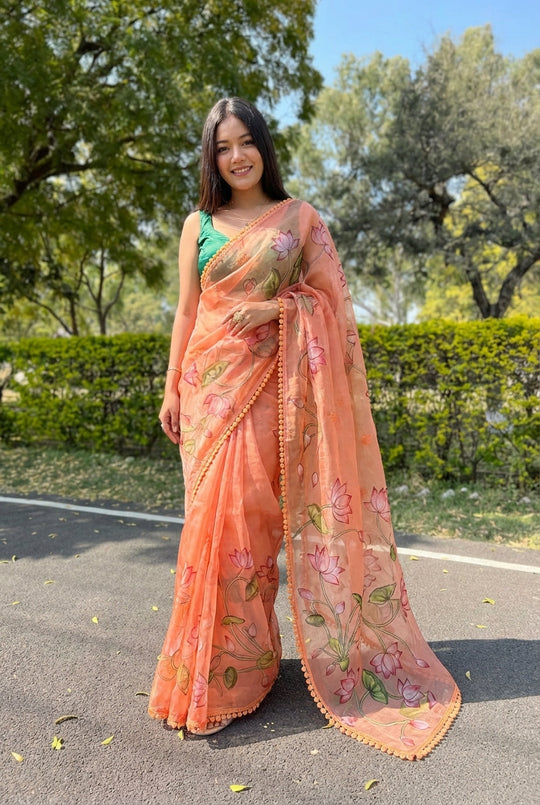 Printed organza Saree