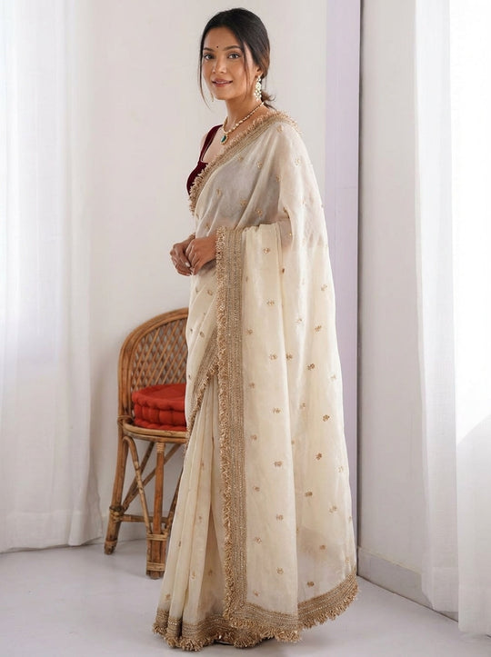 embellished embroidered zari satin saree