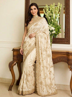 Embroidered Embellished Sequinned Satin Saree