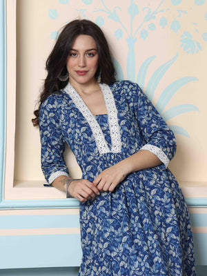 V-Neck Floral Printed Regular Pure Cotton A-Line Kurta with Palazzos