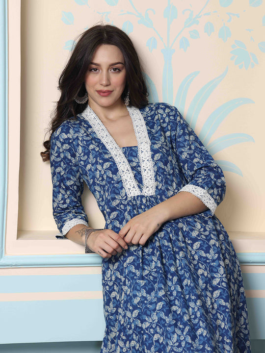 V-Neck Floral Printed Regular Pure Cotton A-Line Kurta with Palazzos
