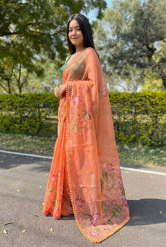 Printed organza Saree