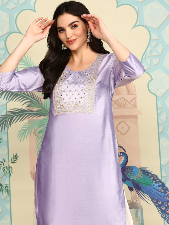 Floral Yoke Design Round Neck Straight Kurta
