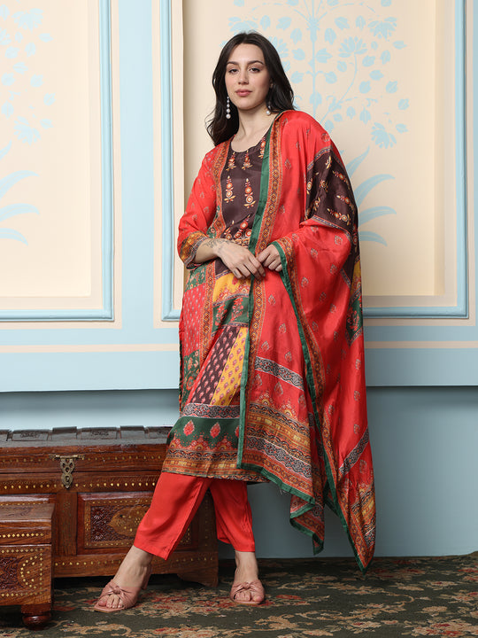 Women Floral Printed Regular Kurta with Trousers & With Dupatta