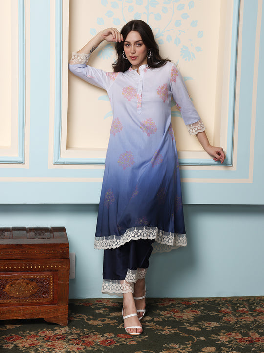 Women Ethnic Motifs Printed Regular Thread Work Kurta with Trousers