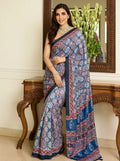 Printed Bandhani Ajrak Mirrorwork Saree