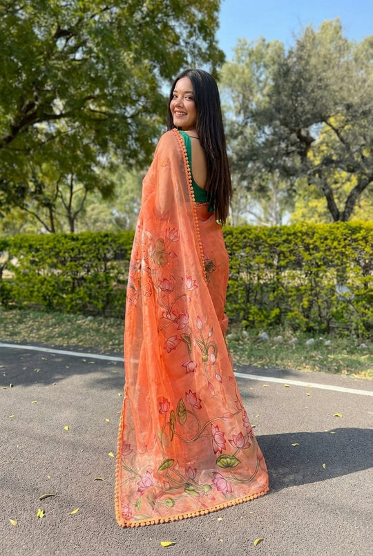 Printed organza Saree