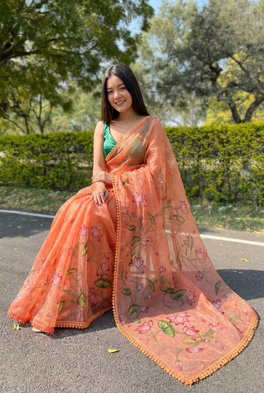 Printed organza Saree