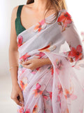 Multicolor Floral Printed Organza Saree With Blouse Piece