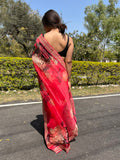 Red Organza Saree With Blouse Piece