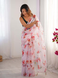 Multicolor Floral Printed Organza Saree With Blouse Piece