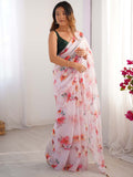 Multicolor Floral Printed Organza Saree With Blouse Piece