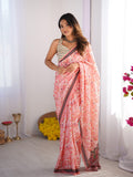 Peach Floral Printed Chiffon Saree With Blouse Piece