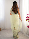Sea Green Printed Organza Saree With Blouse Piece