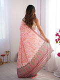 Peach Floral Printed Chiffon Saree With Blouse Piece
