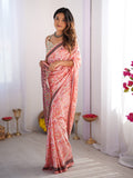Peach Floral Printed Chiffon Saree With Blouse Piece