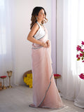 Baby Pink Embellished Sequinned Organza Saree With Blouse Piece