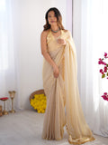 Metallic Gold Toned Embellished Solid Satin Saree With Blouse Piece