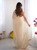 Metallic Gold Toned Embellished Solid Satin Saree With Blouse Piece