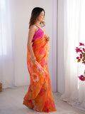 Orange Floral Printed Organza Saree With Blouse Piece