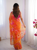 Orange Floral Printed Organza Saree With Blouse Piece