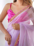 Lavender Sequinned Solid Organza Saree With Blouse Piece