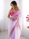 Lavender Sequinned Solid Organza Saree With Blouse Piece