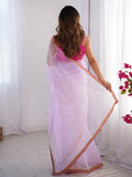 Lavender Sequinned Solid Organza Saree With Blouse Piece