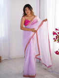 Lavender Sequinned Solid Organza Saree With Blouse Piece
