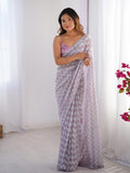 Lavender Sequinned Lycra Saree With Blouse Piece