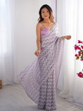 Lavender Sequinned Lycra Saree With Blouse Piece