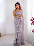 Lavender Sequinned Lycra Saree With Blouse Piece