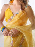 Yellow Embellished Sequinned Organza Saree With Blouse Piece