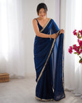 Teal Embellished Sequinned Lace Satin Saree